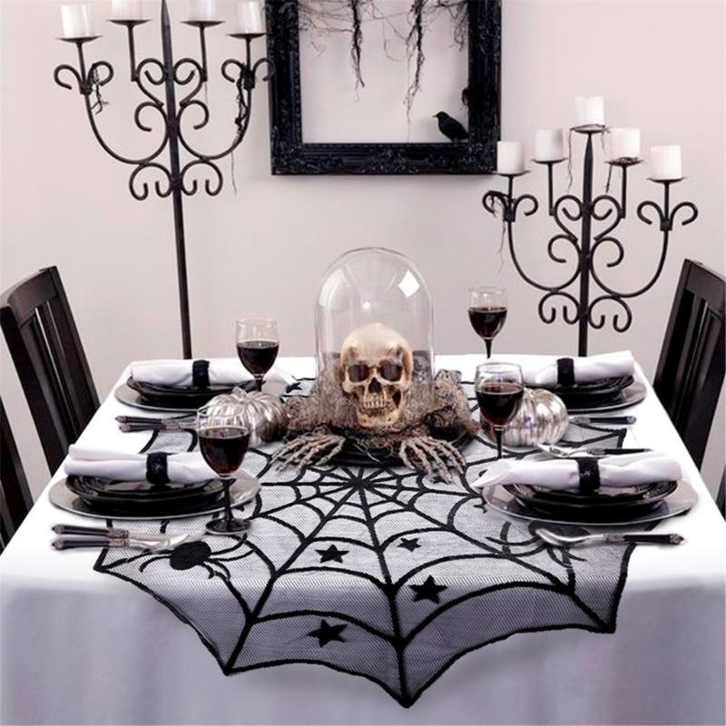 Black Circulars Table Cover Tabletop with Unique Spiderweb Pattern for Modern Dining  Table Toppers Home Textiles