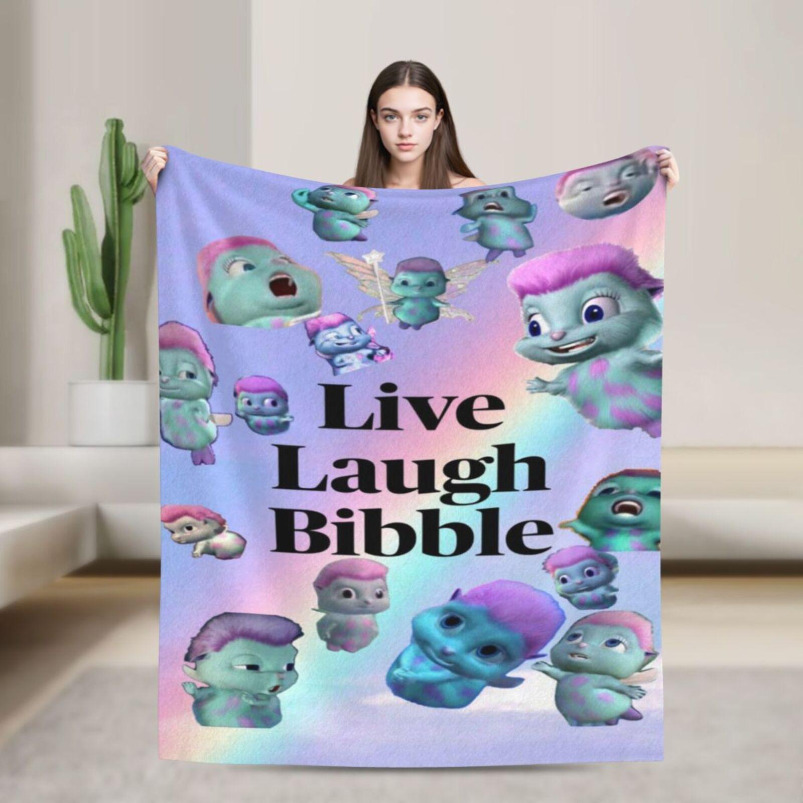 Live Laugh Bibble Cozy Flannel Throw Blanket For Living Room,Cute Bibble Soft Lightweight Flannel Blanket,For Napping,Sofa 75X95CM