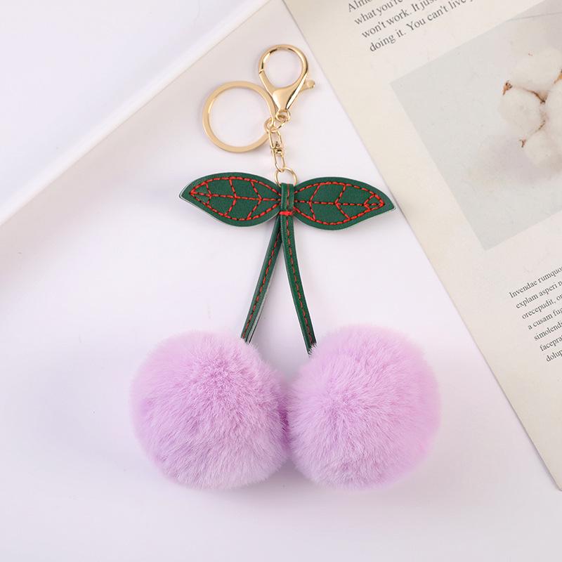 Cute Cherry Fluffy Ball Plush Toy Keychain
