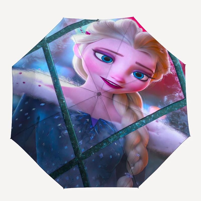 Elsa Frozen Princess Automatic Folding Umbrella - 3 Folding Design, Vivid Cartoon Pattern, Suitable for Outdoor Activities, A Gift for Fans