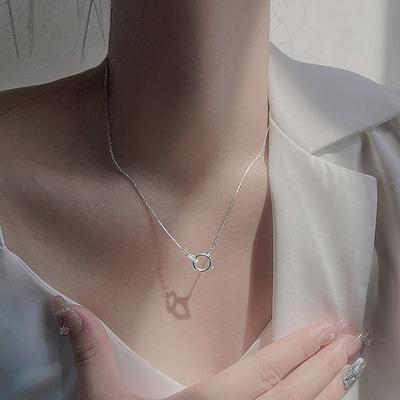 Simple Student Interlocking Ring Ring Cat Cute Kitten Femininity Neck Chain Necklace Collarbone Chain