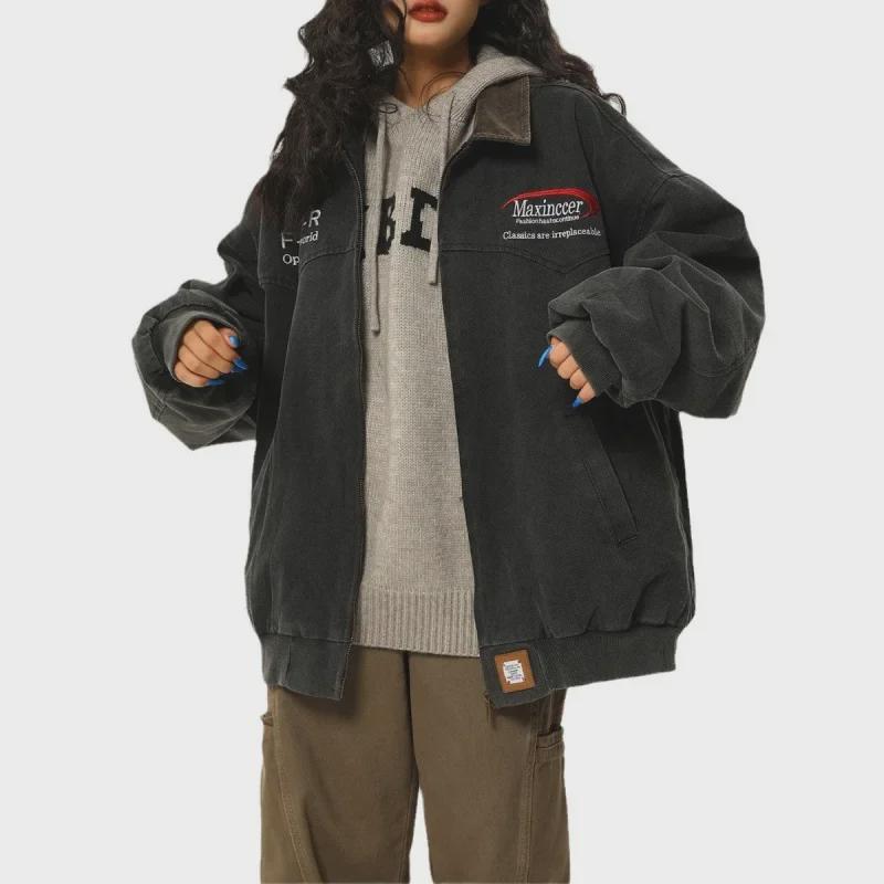 Unisex Vintage-Style Gewaschene Workwear-Jacke - Amerikanischer Retro-Reversmantel für Frühling & Herbst