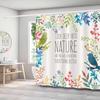 Plants and Floral Shower Curtain, Texture Fabric Bathroom Decor Watercolor Flowers and Plants Shower Curtians with Hooks