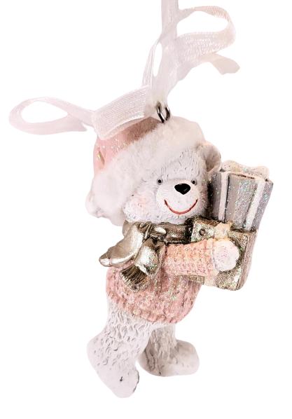 Christmas Teddy Bear Pendant with Gifts Pink