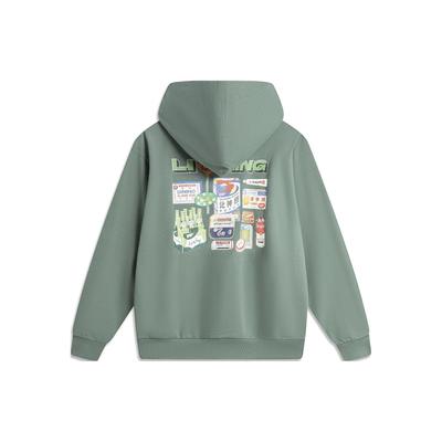 Li Ning Skateboard Series Buchstabenmuster Bedruckter Lockerer Pullover Hoodie Unisex Hoodies Tausend-Berg-Grün AWDU133-5