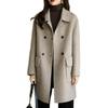 Warm Thickened Woolen Coat for Women Autumn Winter Double Breasted Lapel Flap Pockets Mid Length Loose Fit Overcoat