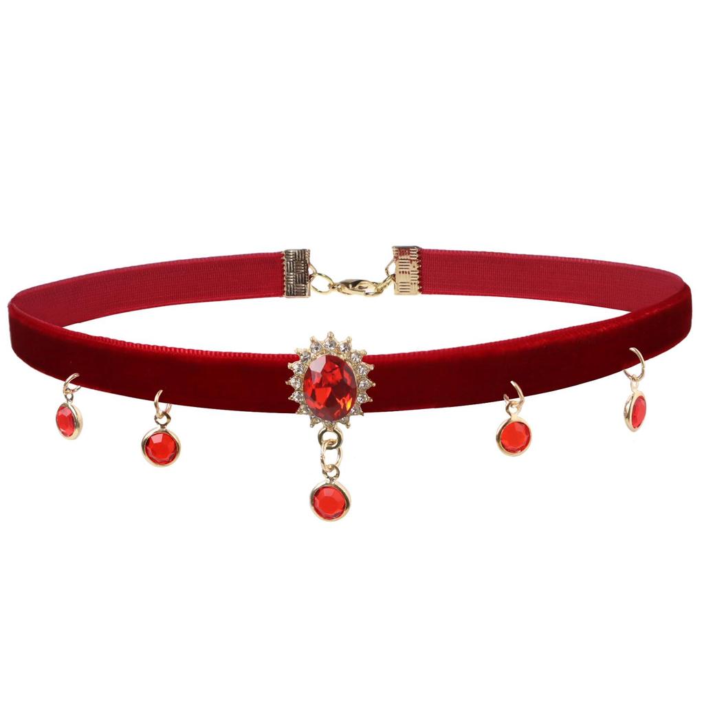 Collana Choker Elegante da Donna Rosso Vino con Cristalli - Accessorio per Capodanno e Natale
