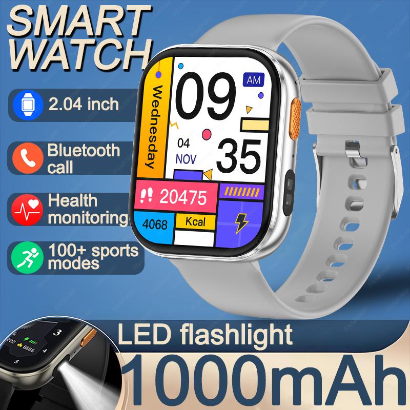 New smart watch 1000mAh 2.04 inch HD screen all day health heart rate detection 100+ sports IP68 waterproof Bluetooth call