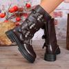 French Temperament Platform Non-Slip Rider Boots Winter New Round Toe Zipper Metal Buckle Waterproof Personality Mid-Leg Boots