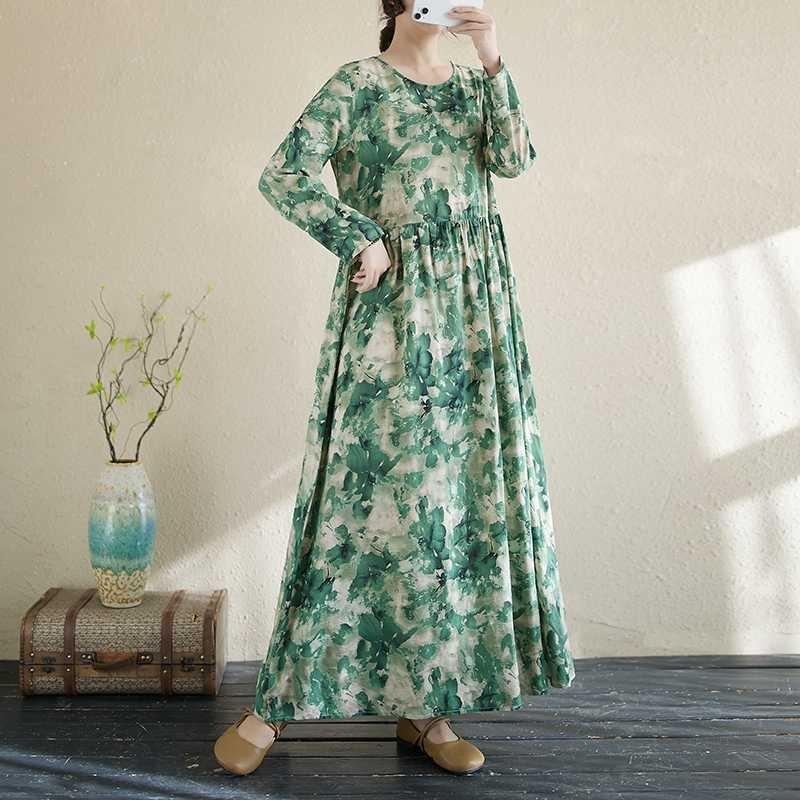 2025 New Floral Vacation Style Travel Round Neck Vintage Dresses