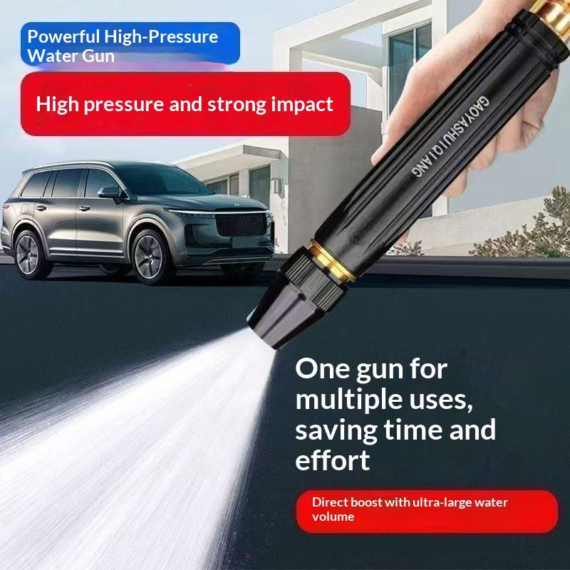 High Pressure Water Gun Adjustable Nozzle Black Easy Operation for Household Car Wash Garden Irrigation Walkway Cleaning
