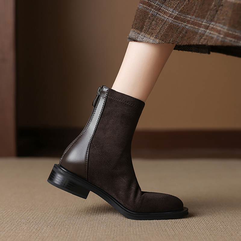 Krazing Po Flock Winter Round Toe Size 33 Chelsea Boots Size 43 Zipper Fashion Low Heels Stretch Ankle Boots