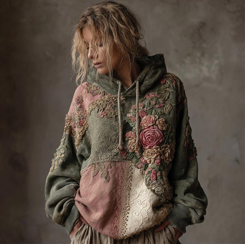Women's Hooded Long Sleeve Sweatshirt Regular Fit Vintage Style 3D Digital Printed Thick Pullover Hoodie Bohemian Winter Casual Top