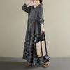 Spring Vintage Floral Print Maxi Dress  Plus Size Women Loose Oversize Long Sleeve Casual Basic Long Dress