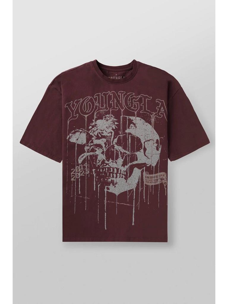 Pánské letní bavlněné tričko YOUNG LA s potiskem lebky, volného střihu - kulatý výstřih, krátký rukáv, fitness a běžecké oblečení