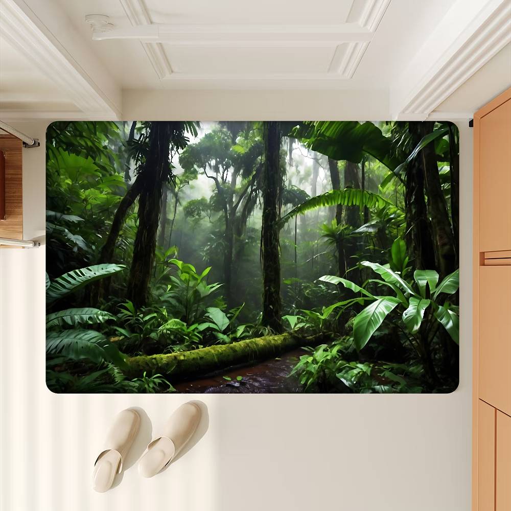 Rainforest Landscape Door Mat Anti-slip Absorb Water Long Strip Cushion Bedroon Mat Bedside Mats