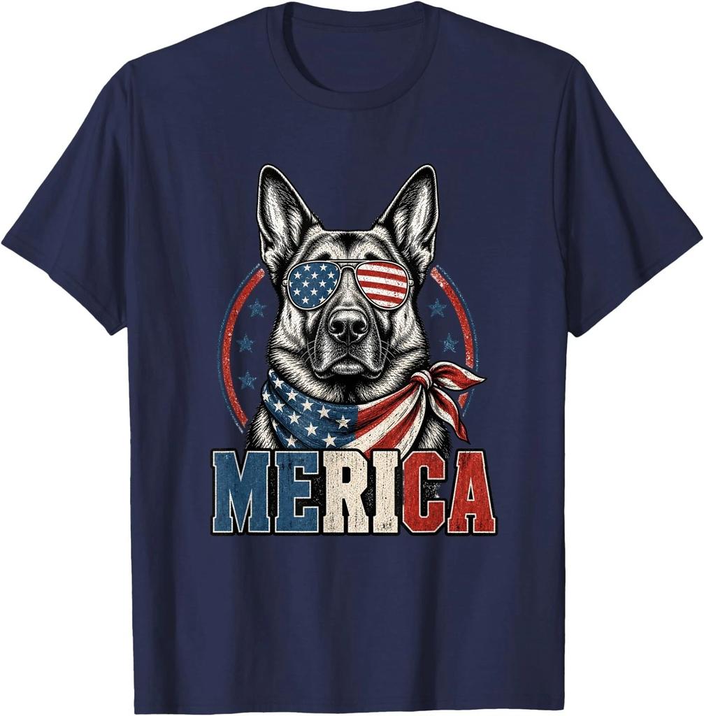 Patriotic German Shepherd Merica Funny USA Dog T-Shirt