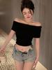 Summer Women Sleeveless  T Shirts Cotton Solid T-shirt Off Shoulder High Waist Crop Top Tee Female Casual T Shirt