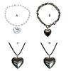 Cool Punk Chunky Bead Chain Necklace for Women Girls Heart Shape Pendant Necklace Hip-Hop Rope Chain Choker Jewelry Gift