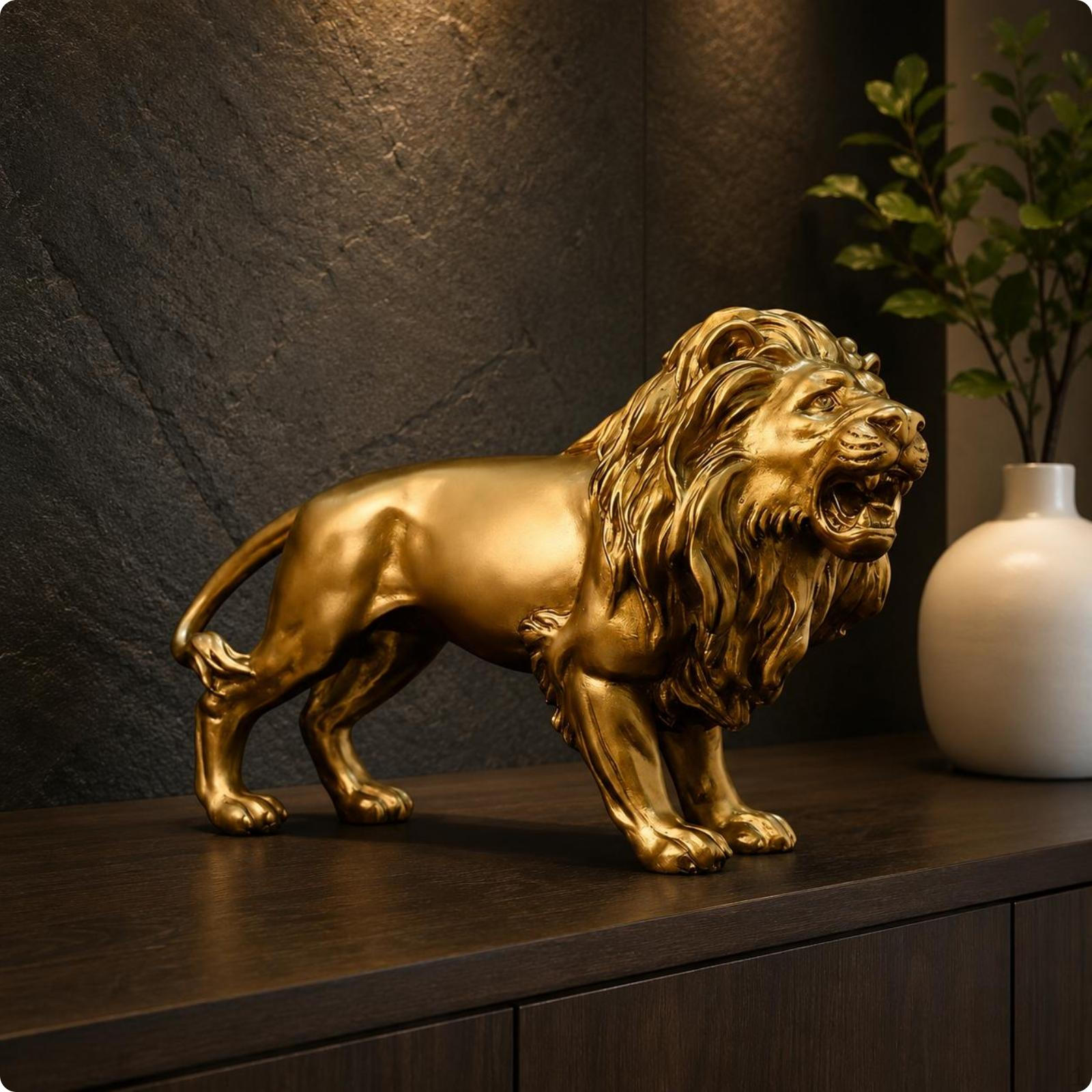 Resin Lion Figurine Crafted Carved Ornament A440001 Copper By2129 Gold Lion