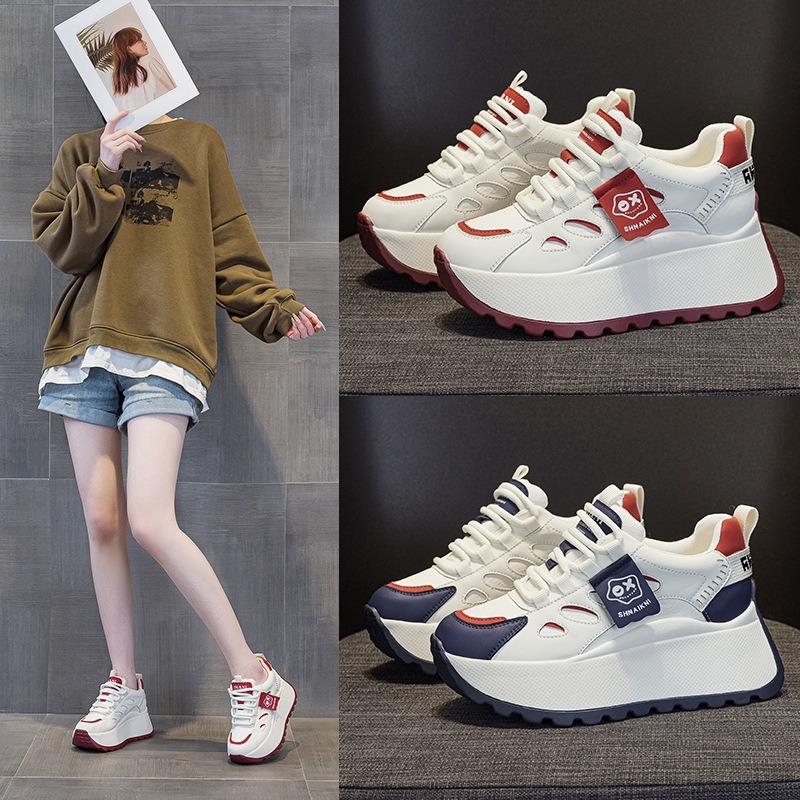 Spring new casual inner heightening platform shoes lace-up color matching student sports shoes small single shoes women's shoes