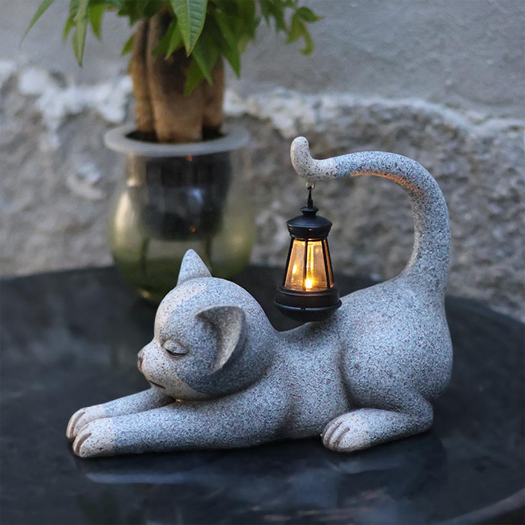 Cat Garden Statue With Lamp Solar Cat Light Outdoor Figurine For Yard Patio Porch Gifts For Women Gardeners House Decorations, Birthday & Mother’s Day