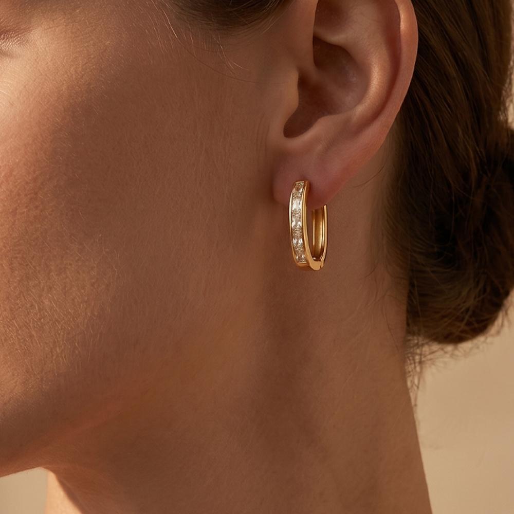 Delicate Square Cubic Zirconia Tiny Hoop Earrings for Women Stainless Steel Statement Stackable Fashion Party Jewelry Gifts