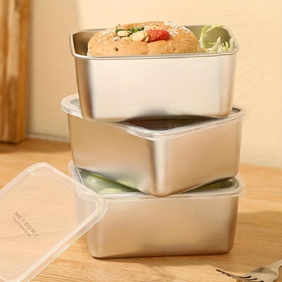 Nerezová ocelová nádoba na čerstvé potraviny, obdélníkový piknikový bento tác, úložný box do lednice s mrazákem, restaurační talíř