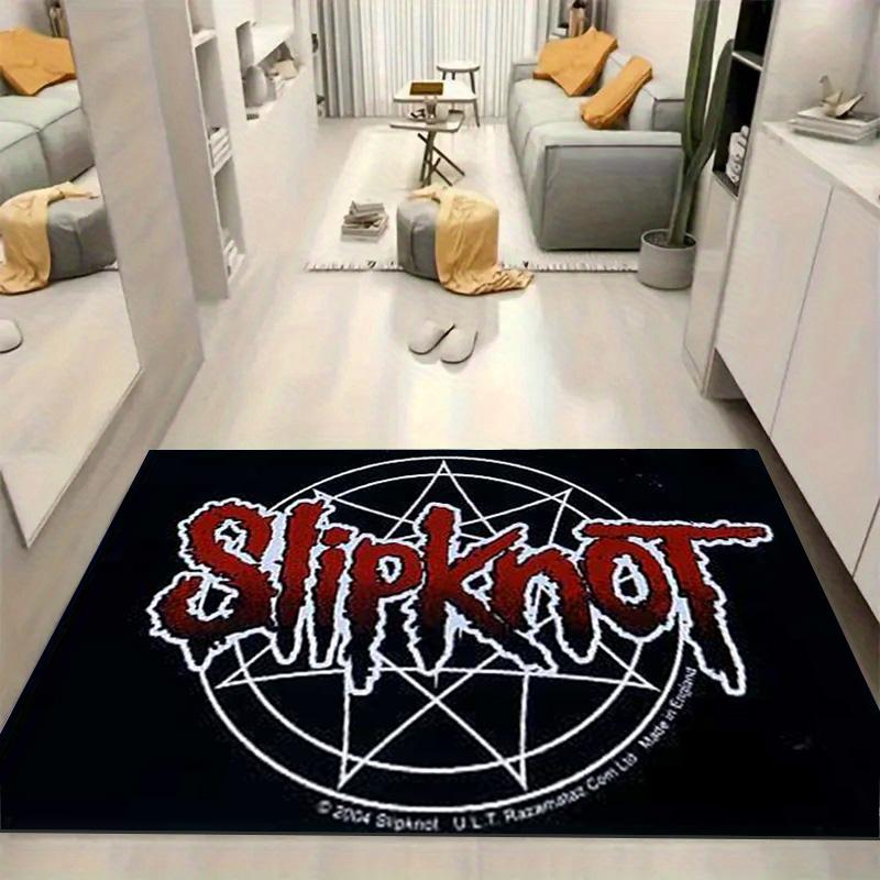Slipknot Red Nonagram Logo Area Rug Non Slip Mat, Black Background Heavy Metal Band Carpet for Bedroom Decor