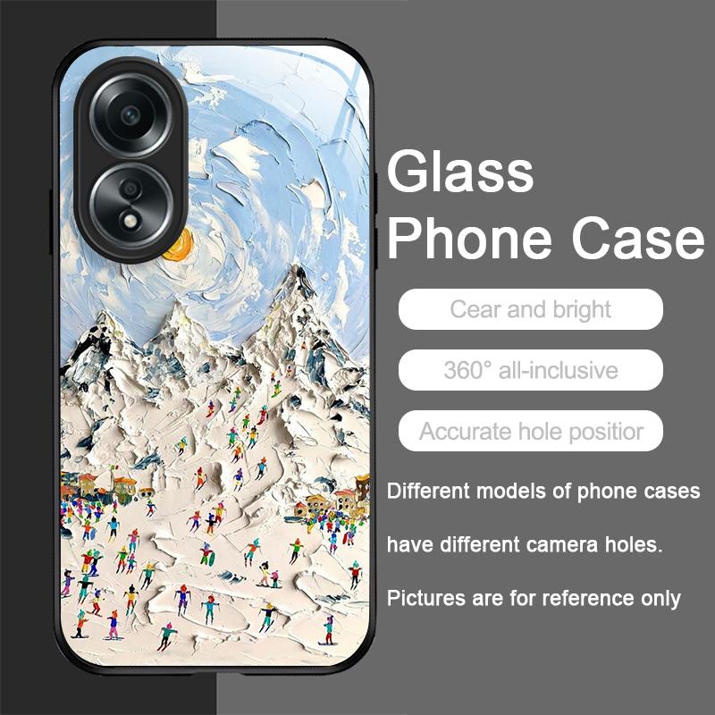 

Oil Painting Art Snow Scenery Skiing Tempered Glass Phone Case for OPPO Realme 14 13 Pro Plus 12 11 10 Neo 3 X7 PRO C75 5G Cover Realme 14 Pro+