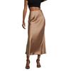 Women Midi Skirt Mid-rise A-Line Solid Color Fishtail Skirt Smooth Fabric Office Lady Skirt