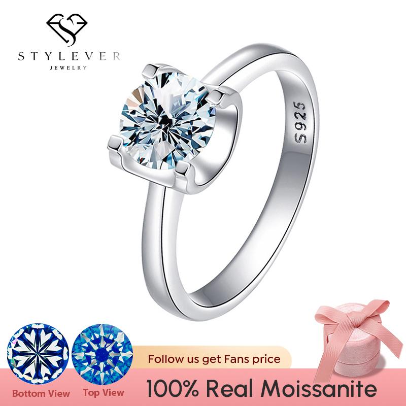 

Stylever 0,5-3CT блестящие настоящие сертифицированные обручальные кольца с муассанитом для женщин, кольцо из стерлингового серебра 925 пробы, свадебные ювелирные украшения