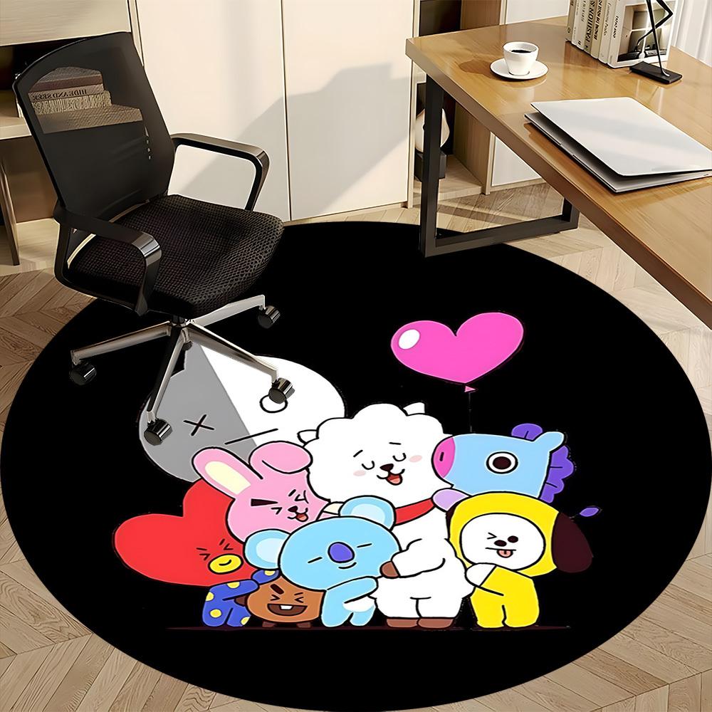 1PC BT21 Characters Office Round Rug - Perfect for Office or Study Decor, Machine Washable, Non-Slip Backing, Decorative Floor Mat