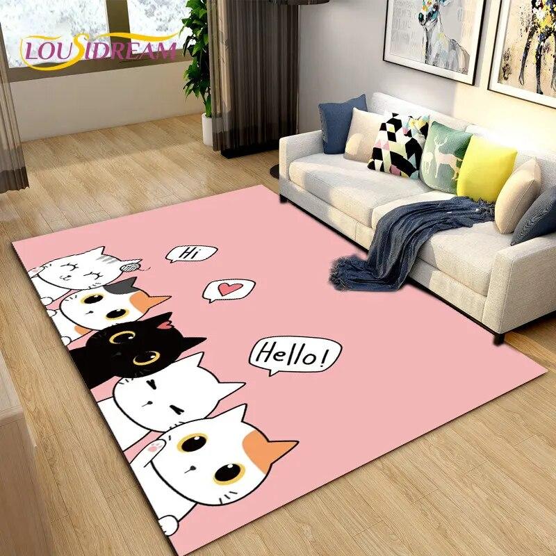 3D Cartoon Cute Cat Area Koberec,Koberec pro domácí obývací pokoj Dětská ložnice Sofa Rohožka Dekor,Kuchyňská protiskluzová podložka na podlahu