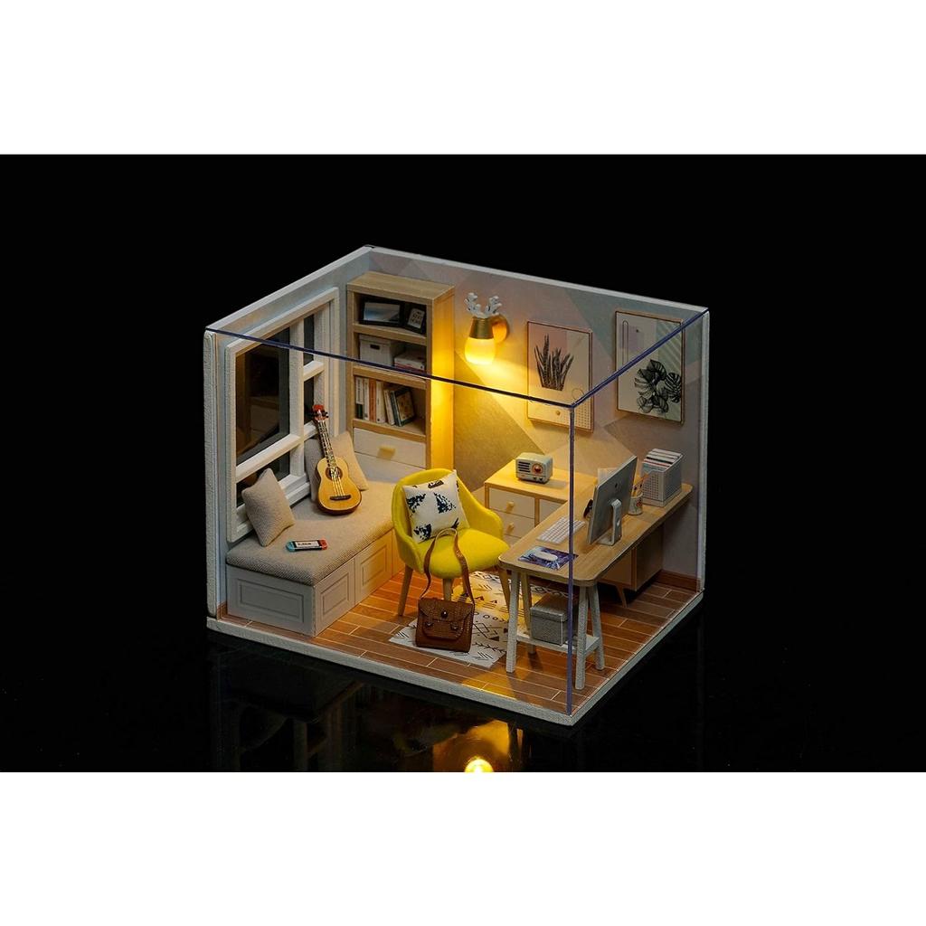 DIY Miniatur-Puppenhaus-Bausätze, hölzerne Puppenhaus-Modellbausätze mit LED-Licht und Katzenmodell