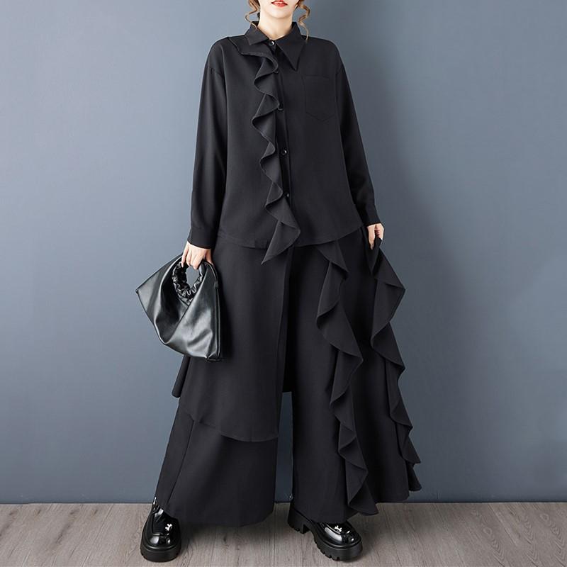 Long Sleeve Oversized Vintage Black Shirts & Blouses for Blouse Casual Loose Spring Autumn Crop Tops Women Button Up Shirt