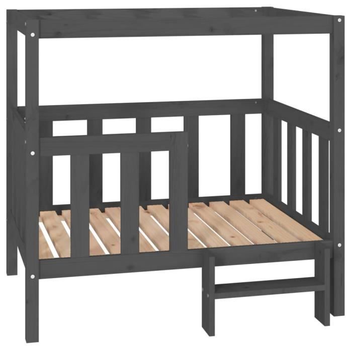 822389 vidaXL Lit pour chien Gris 105,5x83,5x100 cm Bois de pin solide