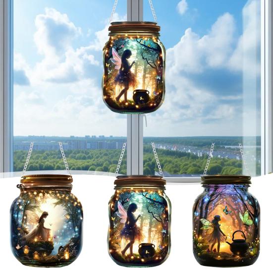 Fairy Hanging Decoration 2D Flat Fairy Forest Acrylic Ornament Wishing Bottle Shape Decoration for Indoor Outdoor Window Door