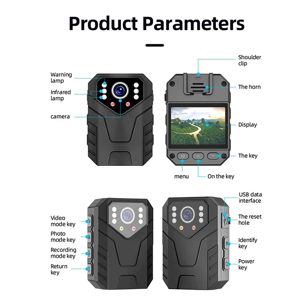 1080P HD Mini Camera 2-inch Police Body-Worn Camera Night Vision Function Suitable for Law Enforcement Recording, Outdoor Sports