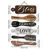 Rustic Farmhouse Wooden Hanging Wind Chimes Wall Sign Bless Food Family Love Prayer Wall Art Kitchen Dining Room Decor Aesthetic