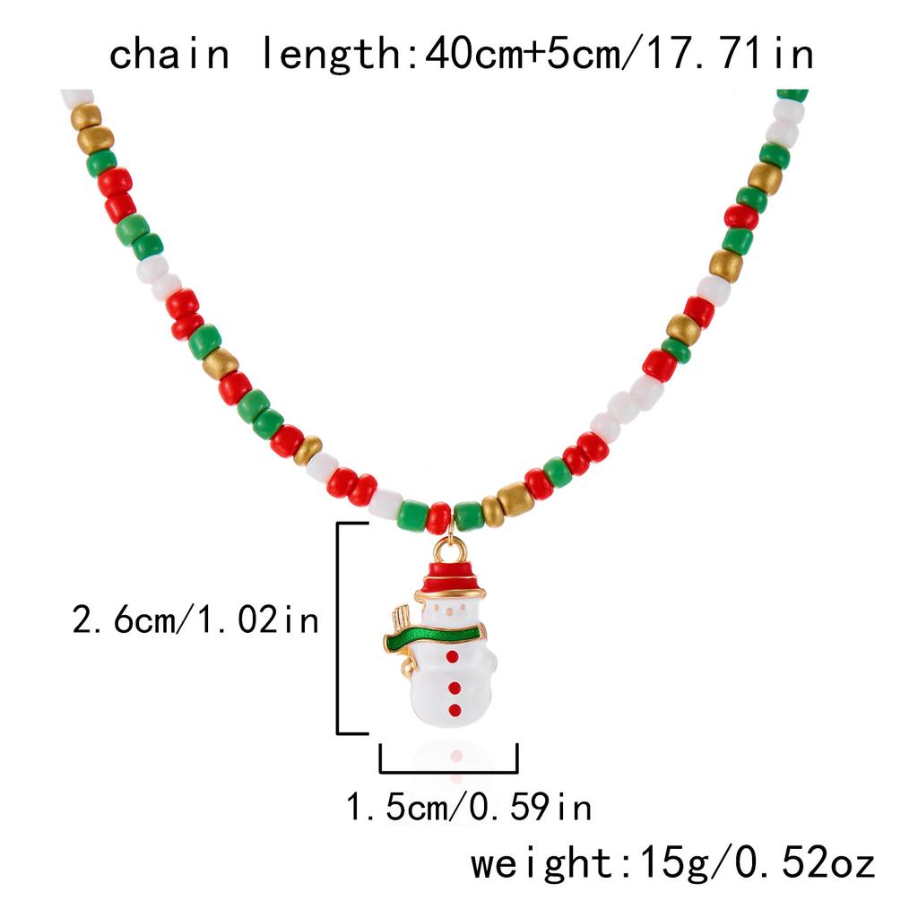 1-Piece Snowman Seed Bead Necklace, Colorful Festive Snowman Pendant Jewelry, Cute Seed Bead Necklace for Women, Suitable for Ch
