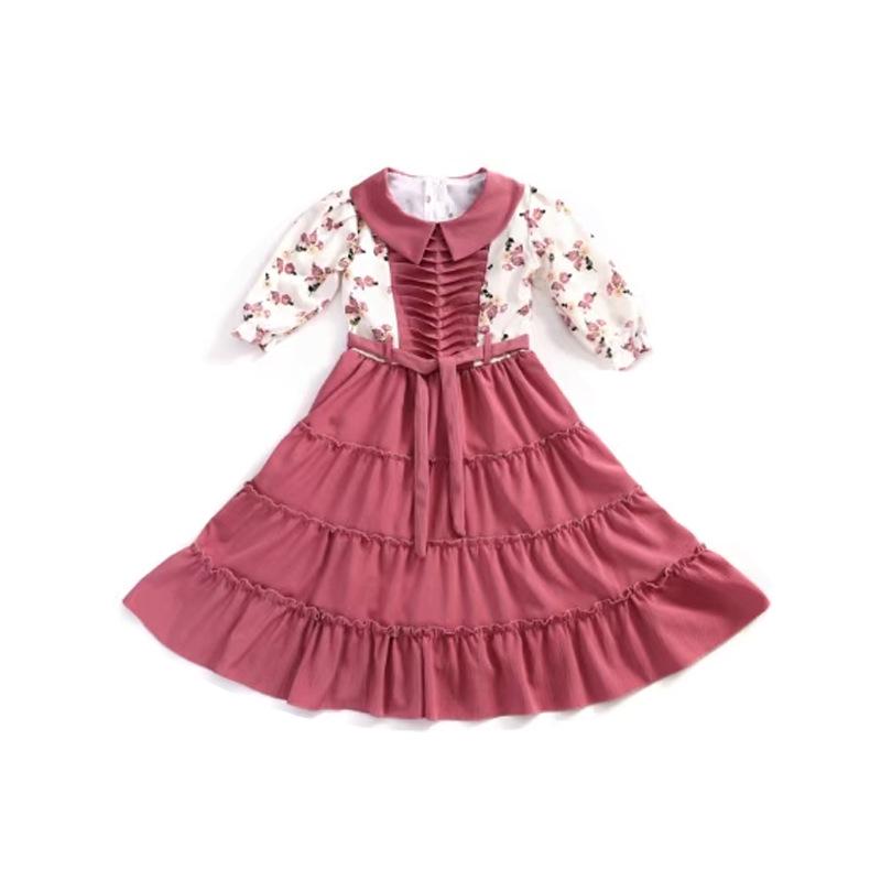 

Винтажное цветочное платье принцессы для девочек с оборкой по низу 95-105 cm розы красного