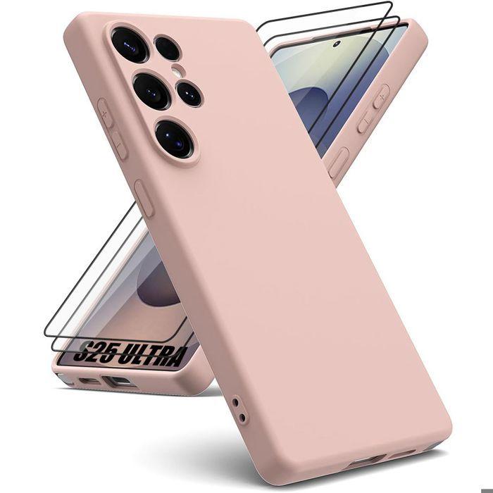 Coque pour Samsung Galaxy S25 Ultra - BOOLING - Silicone Slim Anti-Rayures Rose - 2 Verres Trempés