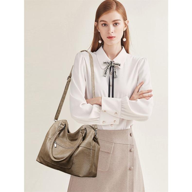 Large Capacity Soft Leather Minimalist Casual Tote Bag for Ladies