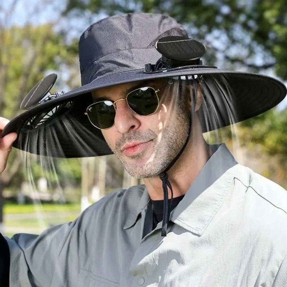 Breathable Solar Fan Hat 3 Speeds Wide Brim Sun Cap Convenient Cooling Fisherman Hat Camping