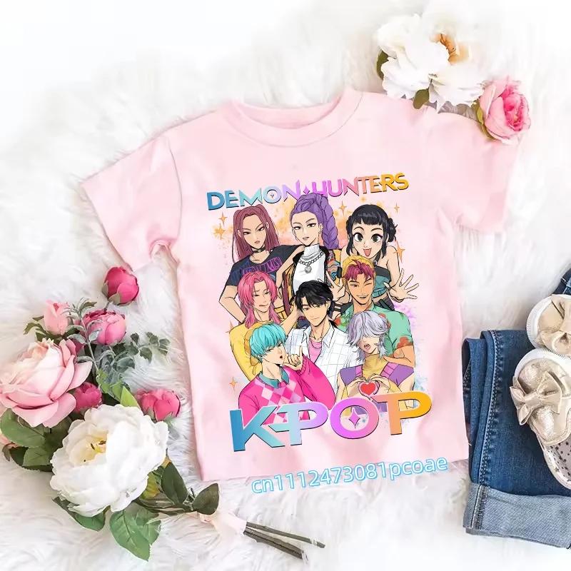 2026 Children's K-pop Demon Hunters T-shirt, a Clothing Item Featuring Anime Cartoon Patterns, a Girls' Casual Top, Gift Options