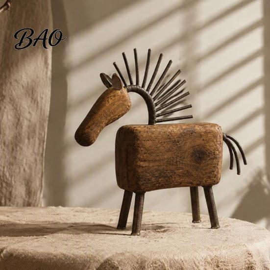 Unique Horse Silhouette Statue Vintage Figurine, Rustic Farmhouse Sculpture, Folk Art Table Ornaments Tabletop Ornament for Home Shelf Mantel Entryway