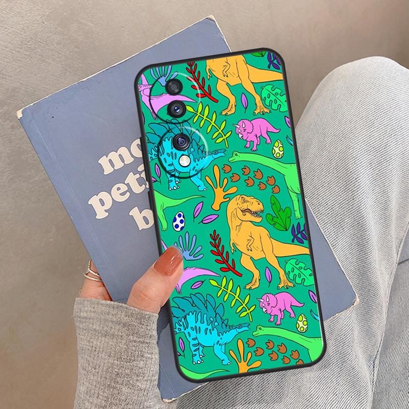 Dino King Floral Dinosaur Case For Honor Magic 5 6 7 8 Pro Cover For Honor 200 400 Lite 50 70 90 X8a X8b X9a X9b X9c