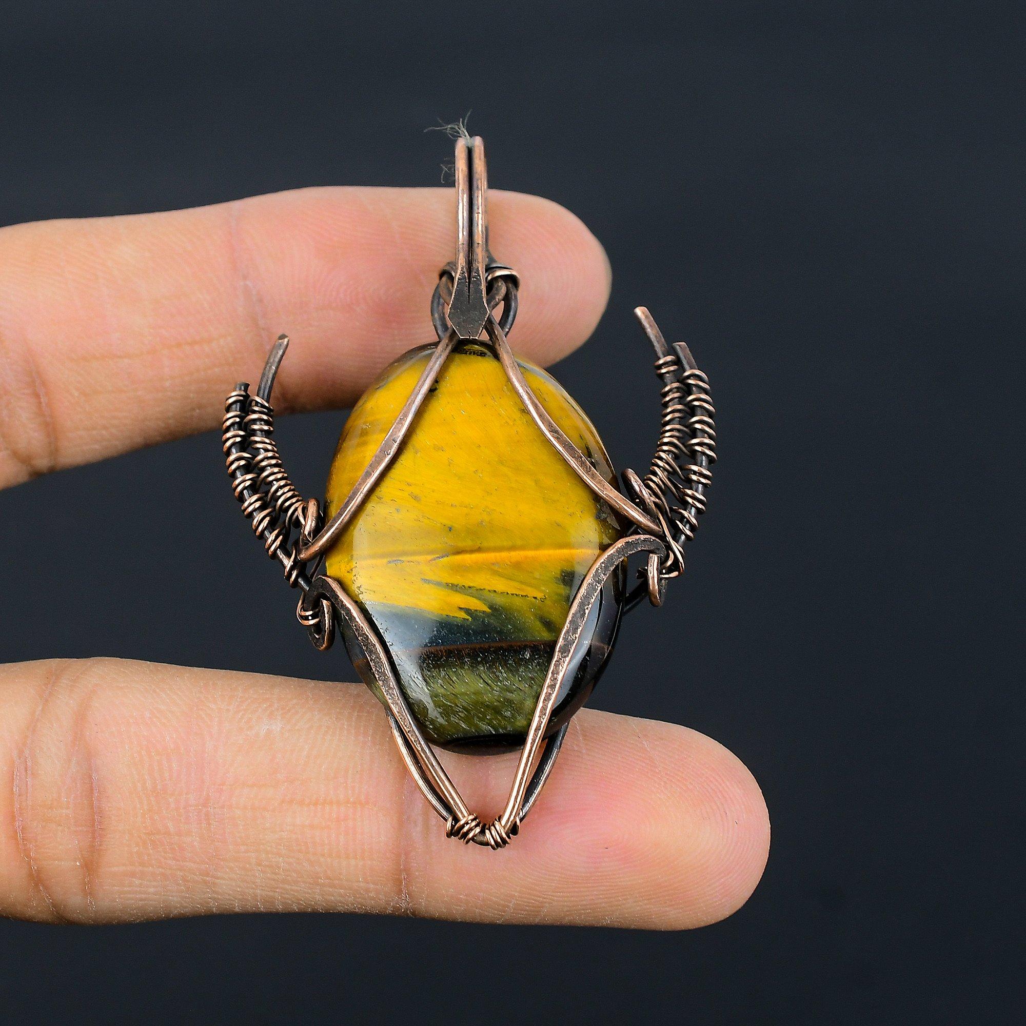 

Подвеска Тигровый глаз, Подвеска из драгоценного камня ручной работы, обернутая медной проволокой 999 пробы, Антикварное украшение, Для подарка, Серебряное украшение 2.55 Inches