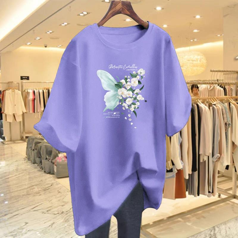 Black butterfly print cotton short-sleeved t-shirt women's summer ins niche design loose half-sleeved top